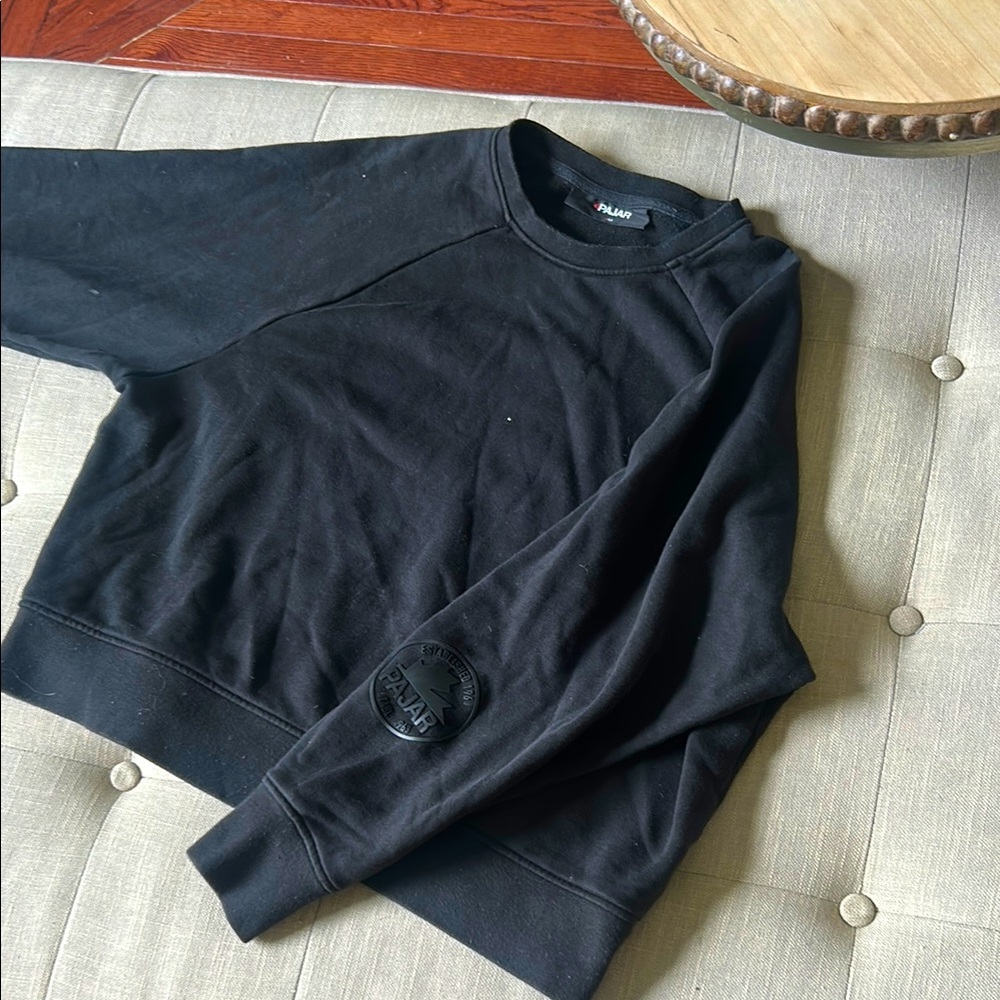 Pajar Canada Classic Black Crew Neck Logo Patch Size Medium